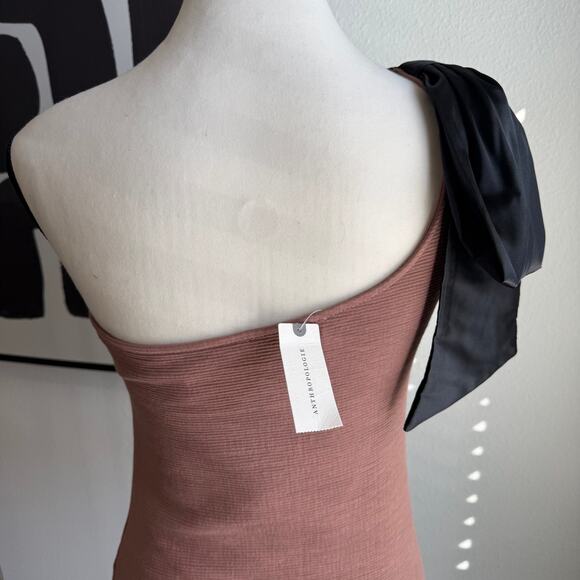 Maeve by Anthropologie Bow Shoulder Ribbed Tank Top Brown XS - Picture 3 of 16